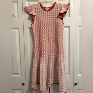 Shoshanna White & Red Knit Flutter Sleeve A-Line Dress | Size S | $398 MSRP